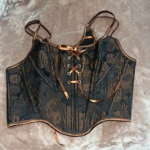 Chic Black and Brown Floral Corset Top